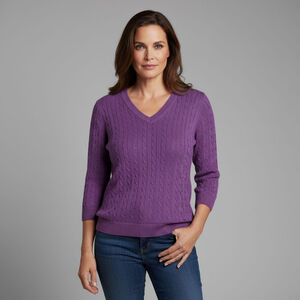 d&co Medium Purple 3/4 Sleeve V-neck Sweater